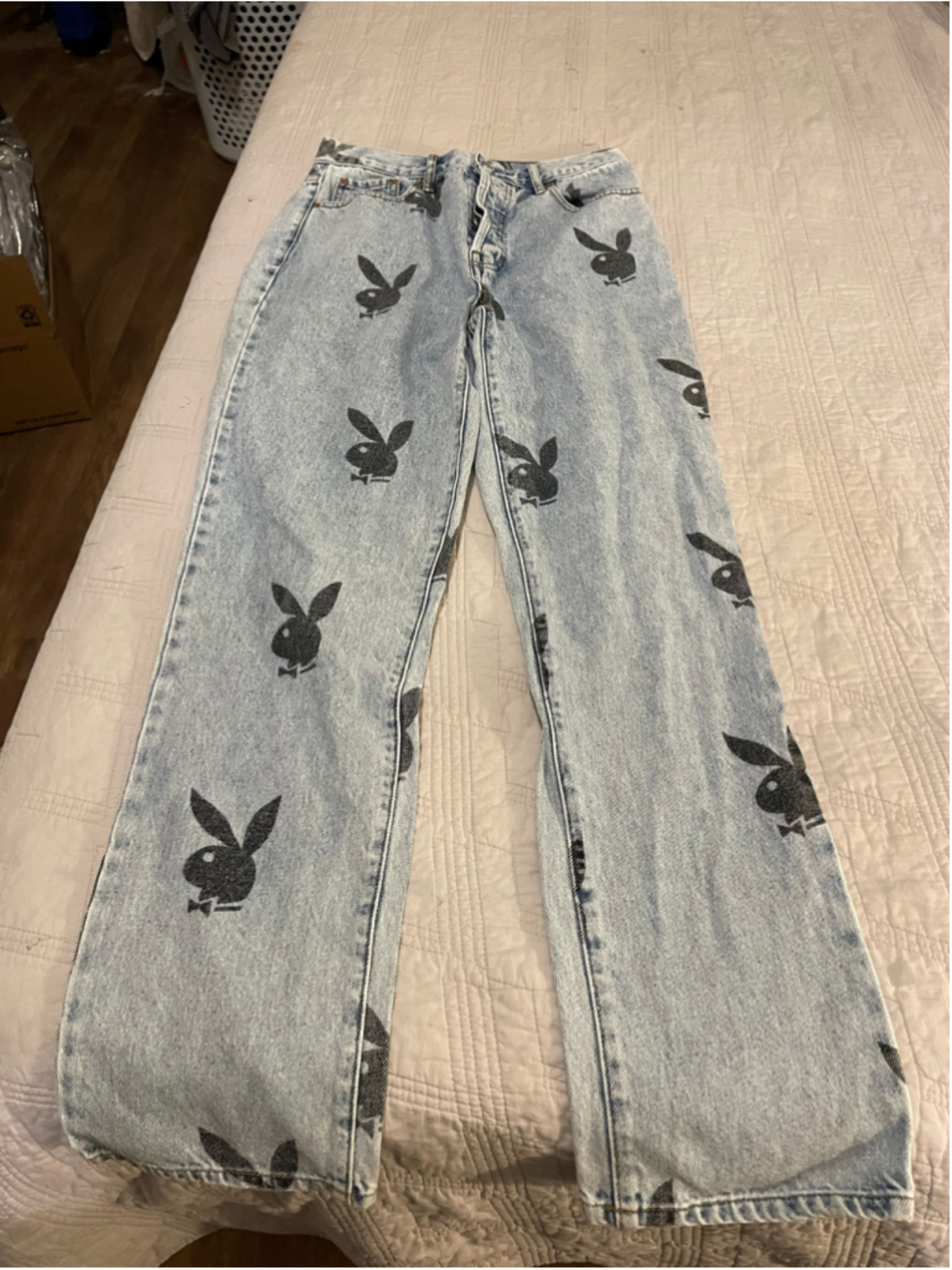 Vintage Playboy by PacSun Straight Leg Jeans, Size 28, Y2K acid wash bunny print